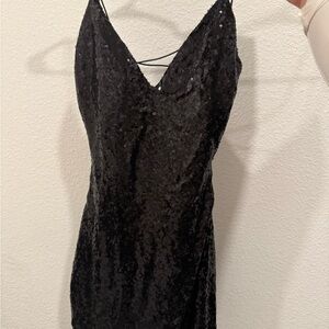 B Darlin Black Sequin Backless Slip Dress